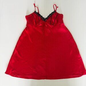 Vtg California Dynasty L Red/Black Satin Lace Slip Dress Boudoir Fairycore Vamp
